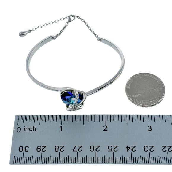 Sterling Silver Blue Crystal Heart Cubic Zirconia Accent Chain Bracelet 6.25" - Picture 8 of 8